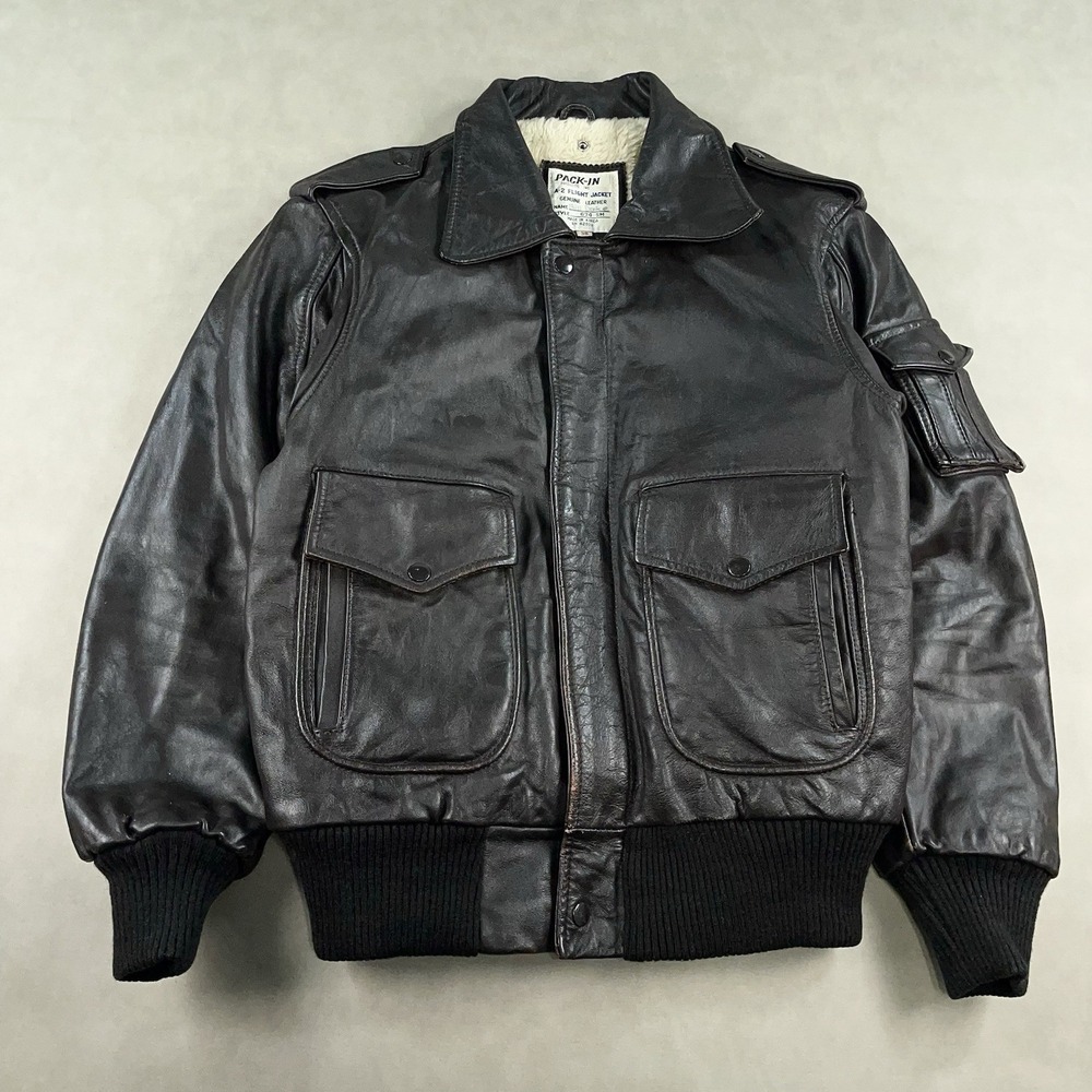 Vintage Pack-In A-2 Flight Jacket 1970s Brown Leather Aviator Bomber Mens 38 SM